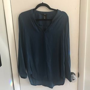 Teal long sleeved blouse with dot detail